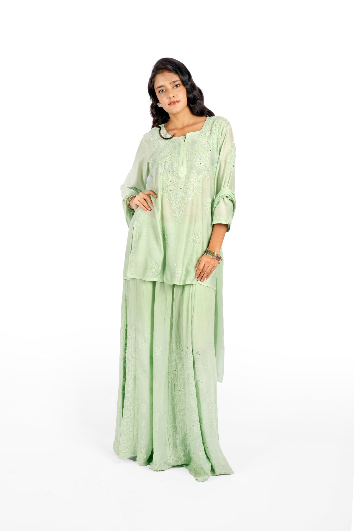 Khwaabgah Pista Green Chanderi  Lehenga 3PC Set