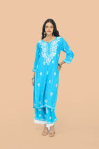 Khwab Chikankari Blue Rayon Kurta set