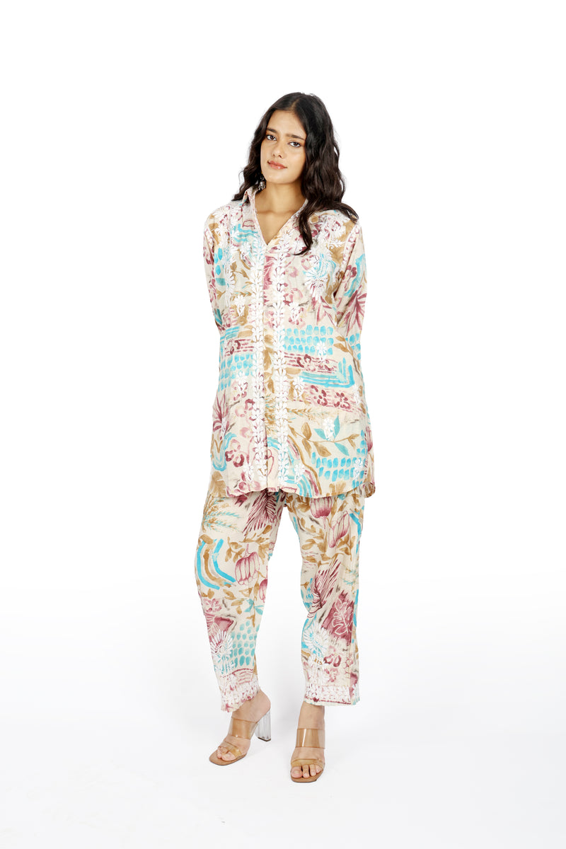 Nargis Purple Printed Cord Set