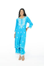 Khwab Chikankari Blue Rayon Kurta set