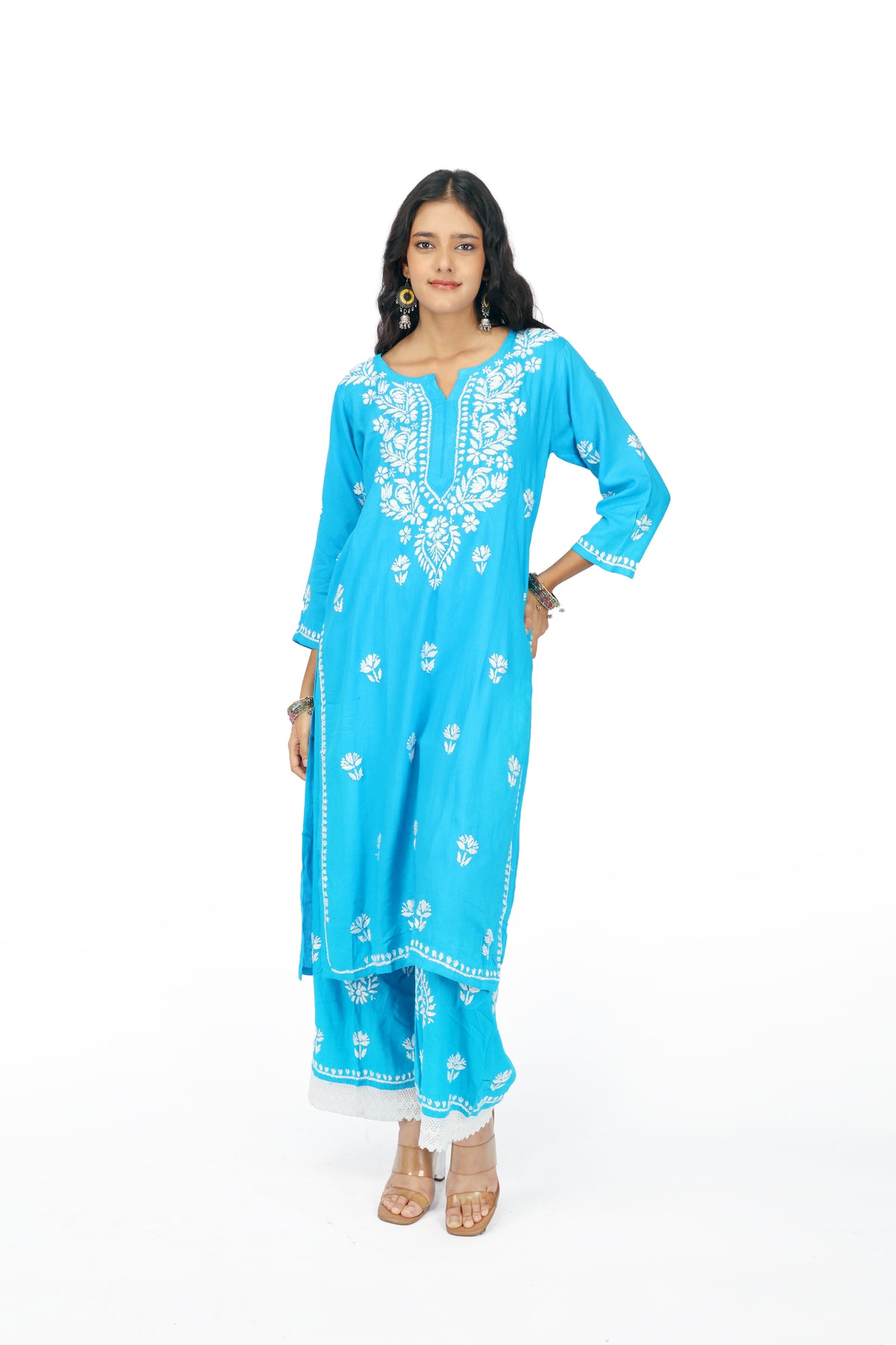 Khwab Chikankari Blue Rayon Kurta set