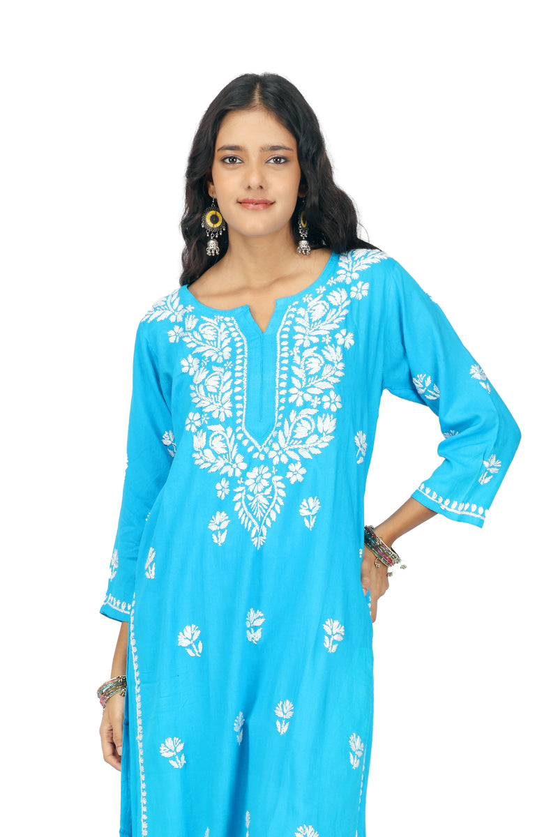 Khwab Chikankari Blue Rayon Kurta set