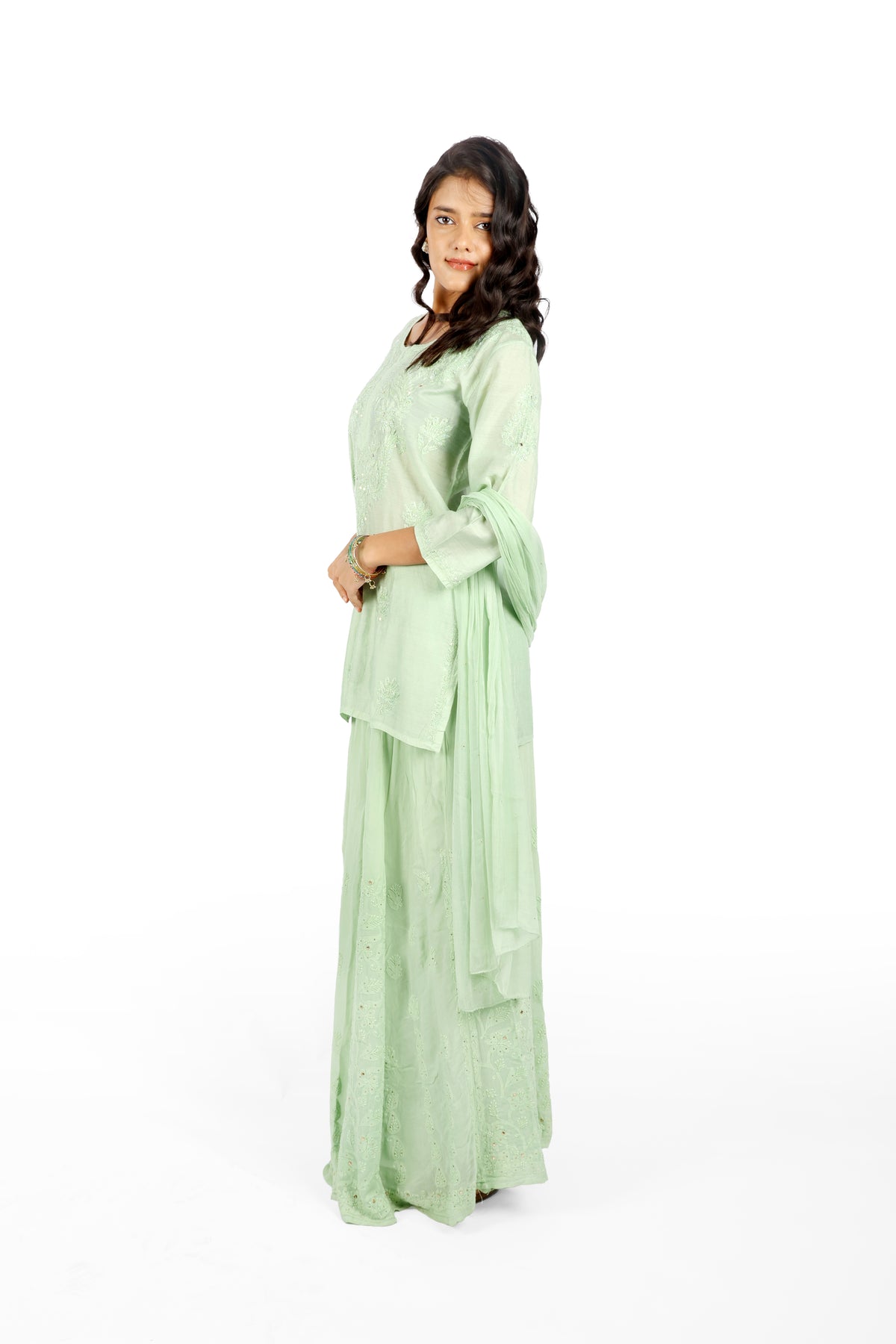 Khwaabgah Pista Green Chanderi  Lehenga 3PC Set