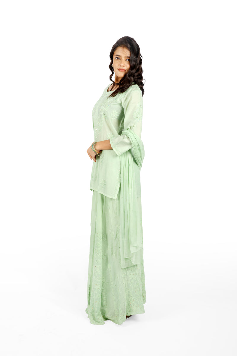Khwaabgah Pista Green Chanderi  Lehenga 3PC Set