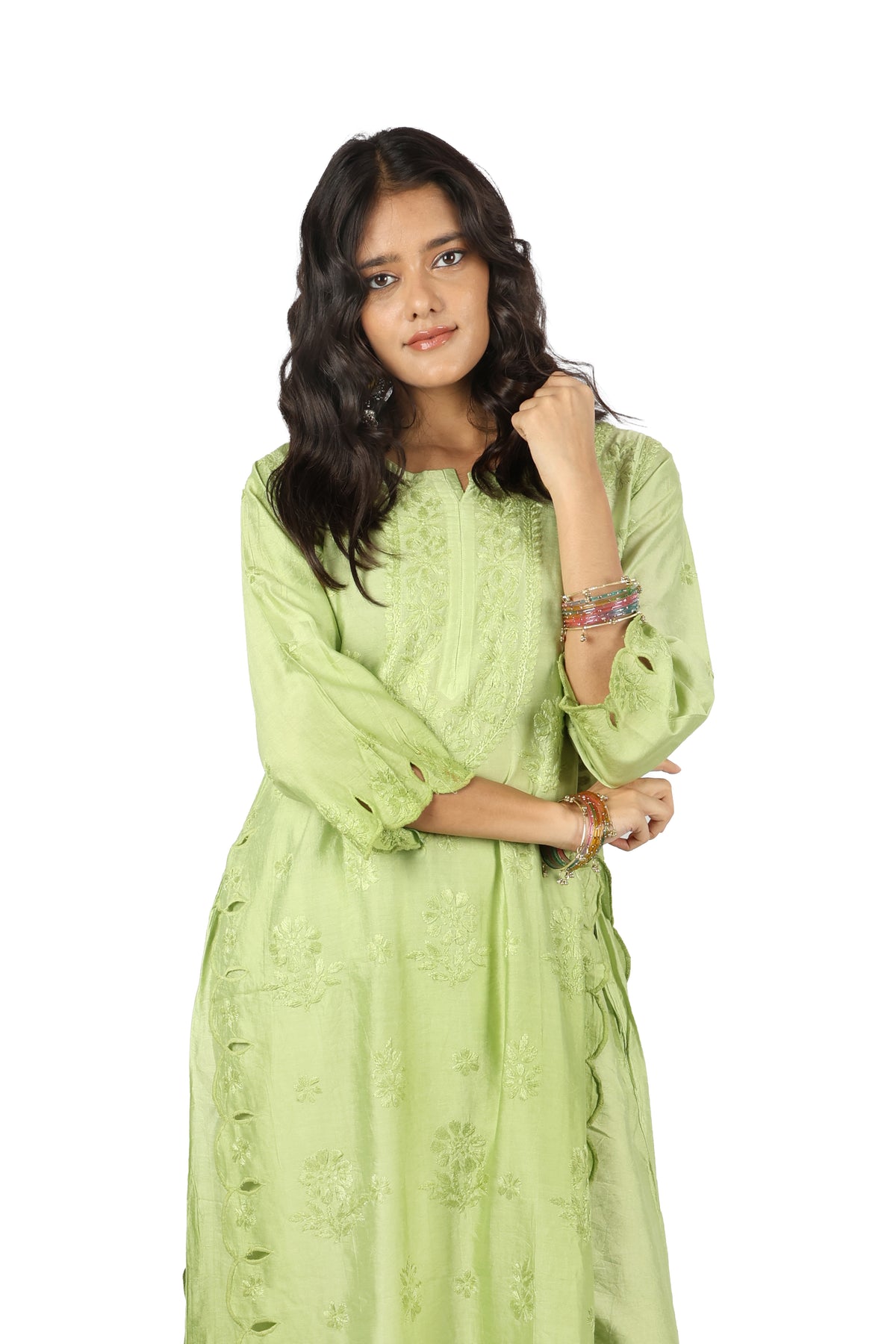 Chaand Light Green Chanderi Cutwork Set