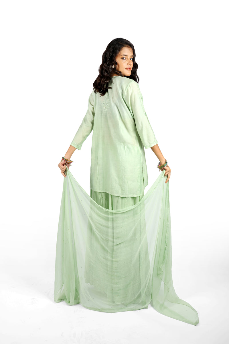 Khwaabgah Pista Green Chanderi  Lehenga 3PC Set