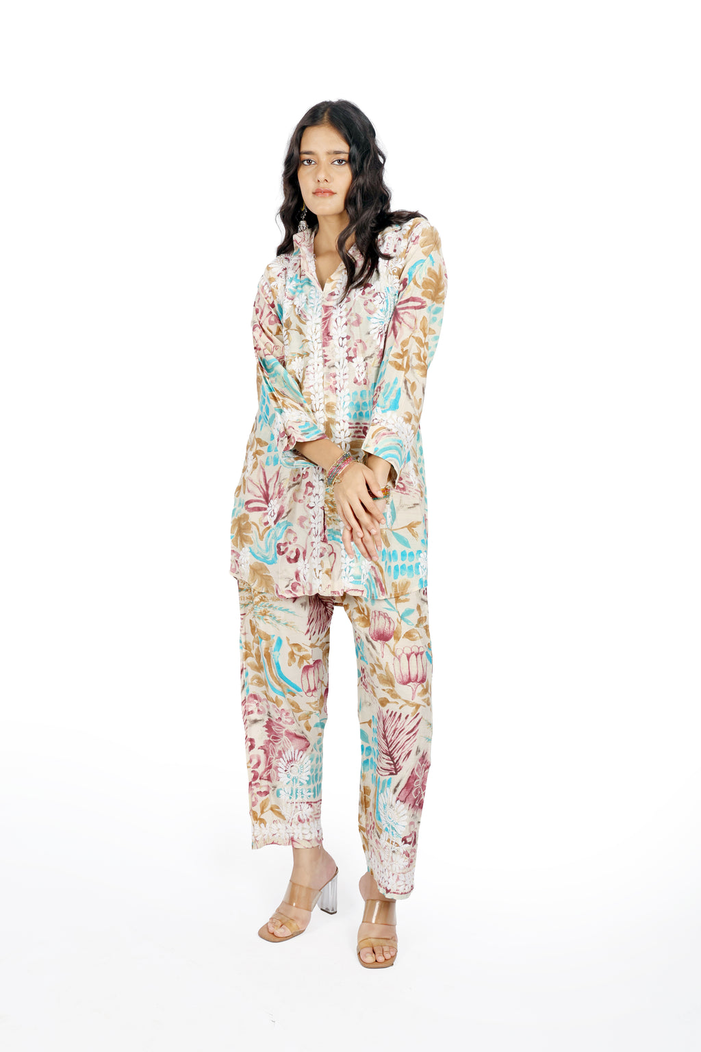 Nargis Purple Printed Cord Set