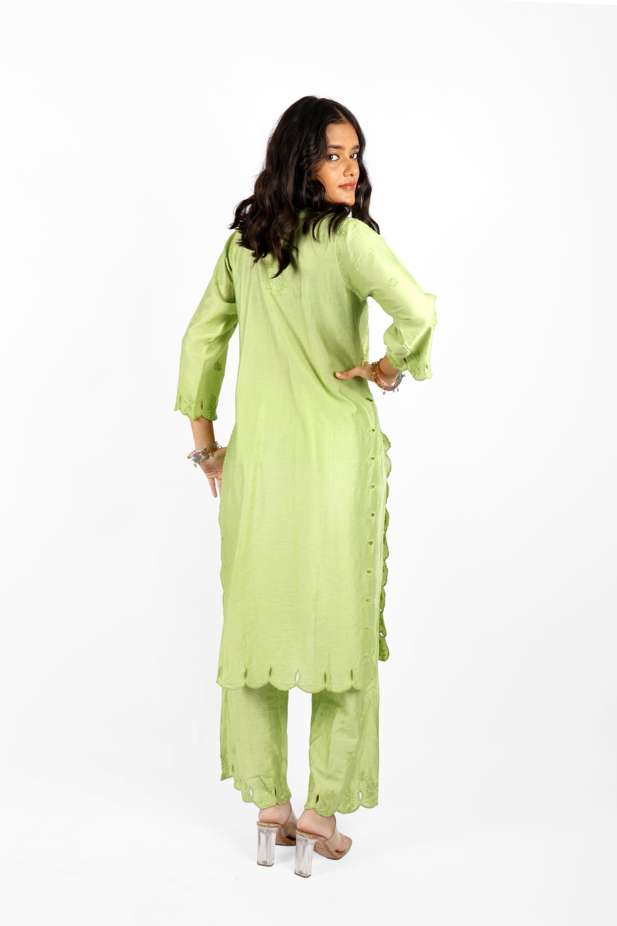 Chaand Light Green Chanderi Cutwork Set