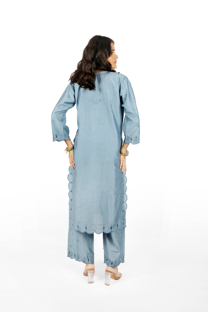 Chaand Grey Chanderi Cutwork Set