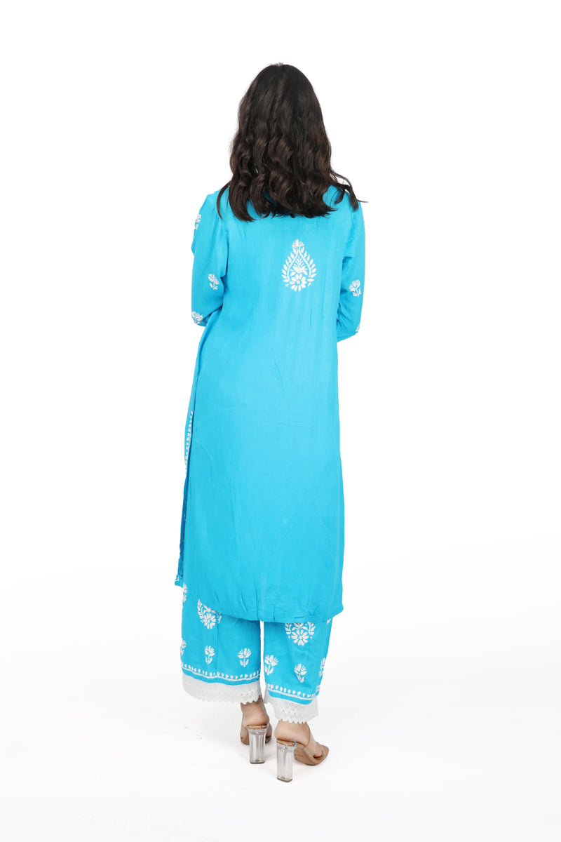 Khwab Chikankari Blue Rayon Kurta set