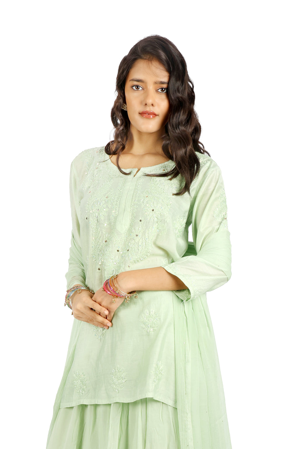 Khwaabgah Pista Green Chanderi  Lehenga 3PC Set