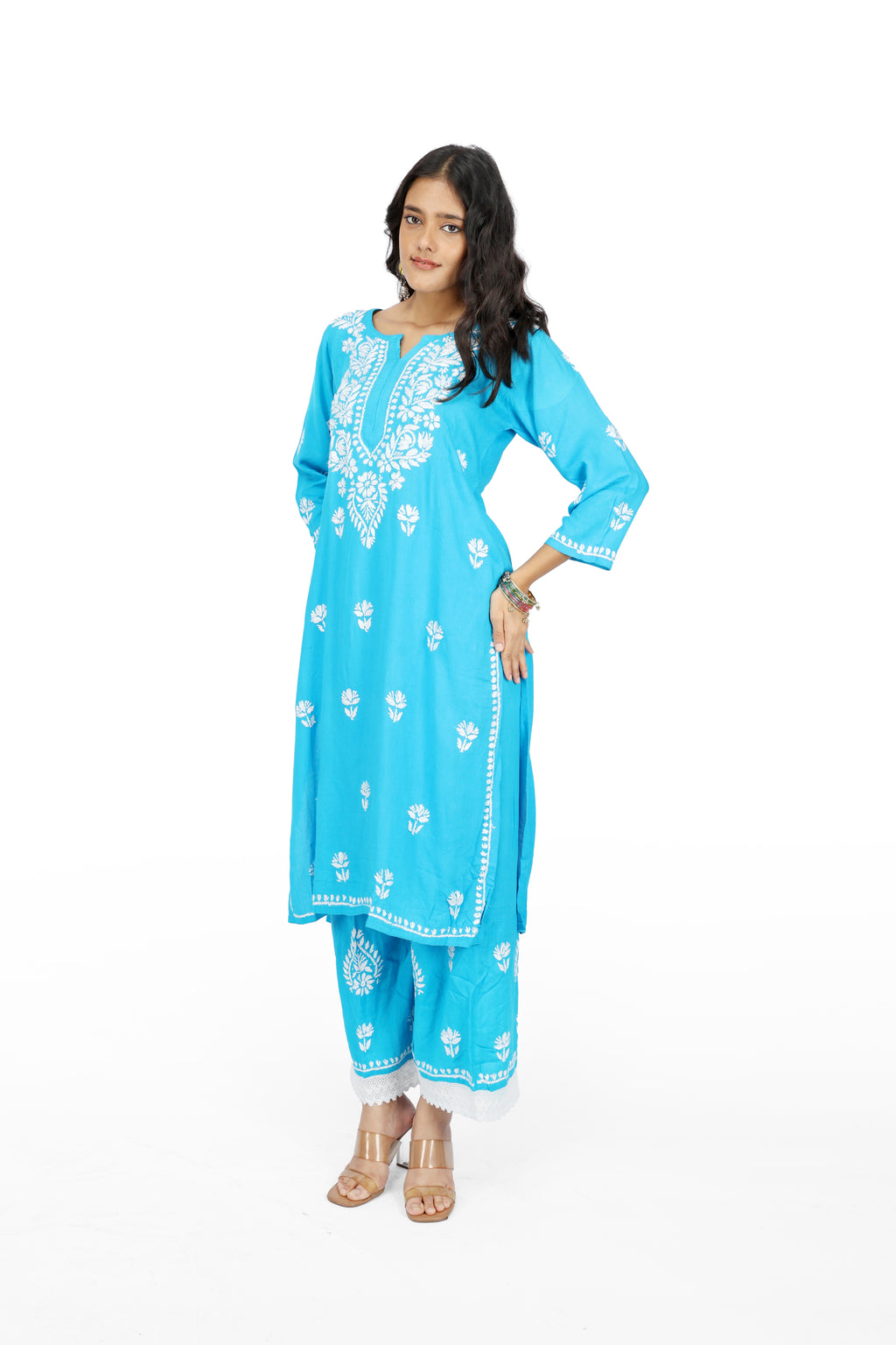 Khwab Chikankari Blue Rayon Kurta set