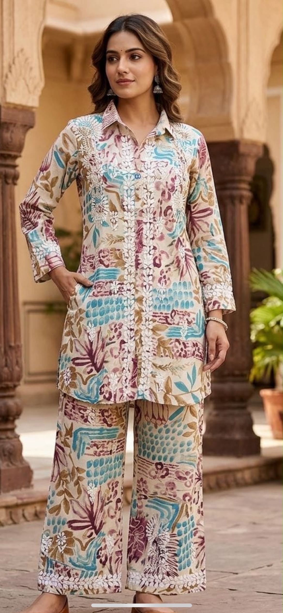 THK Printed Rayon Hand Embroidered Chikankari Coord Set