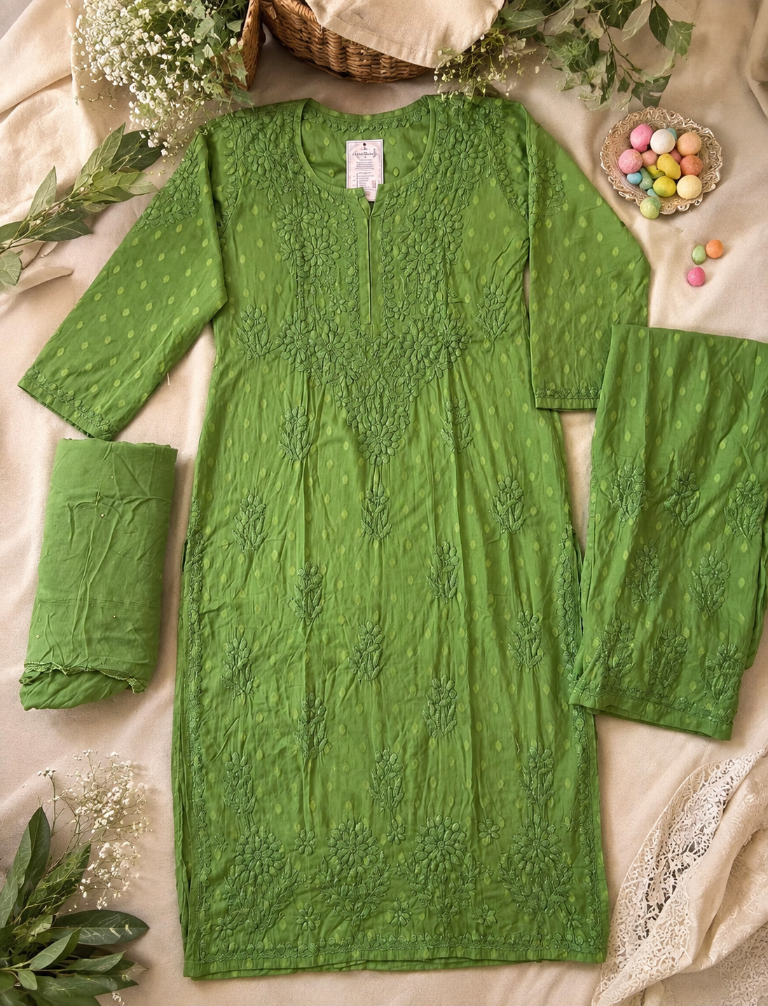 Bahaar Dark Green Dobby Set
