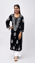 Bhumi Kurta Black With White Embroidery
