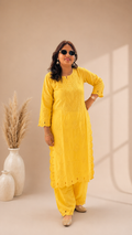 Chaand Yellow Chanderi Cutwork Set