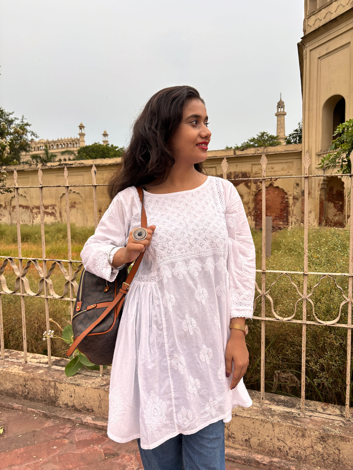 Divya White Bakhia Top