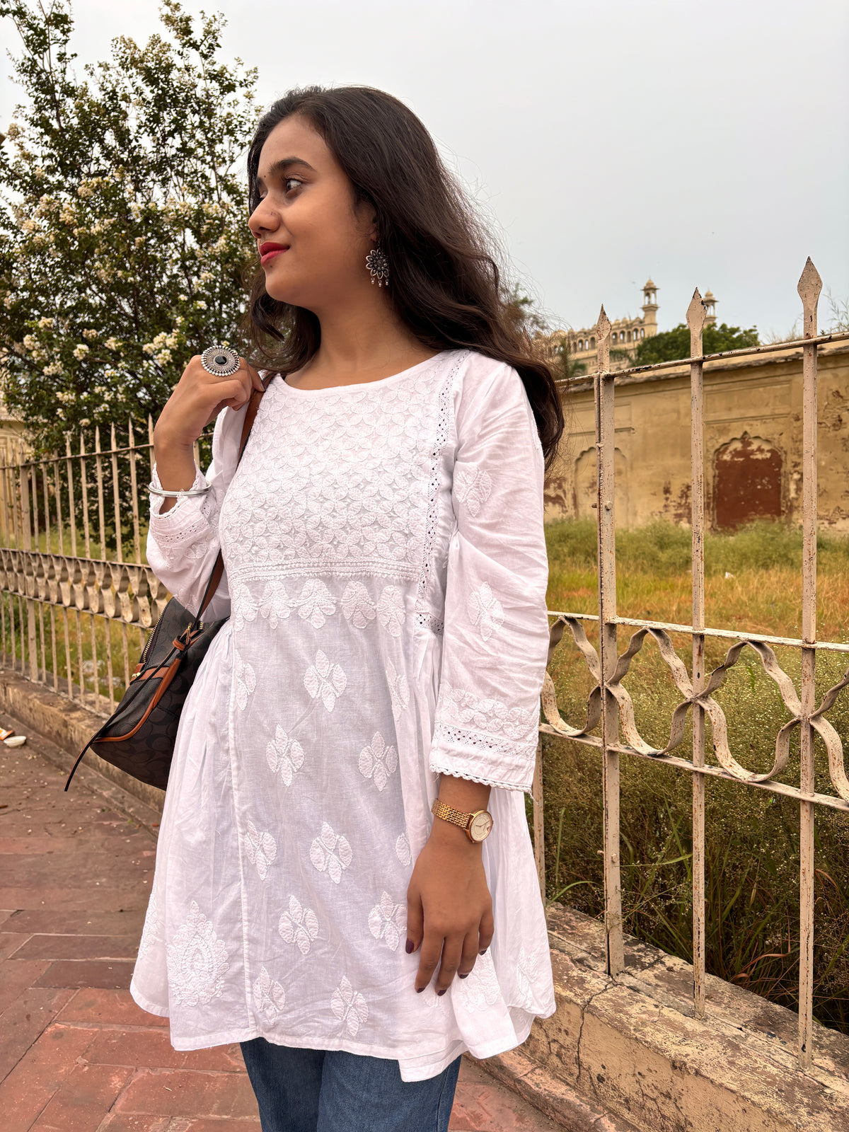 Divya White Bakhia Top