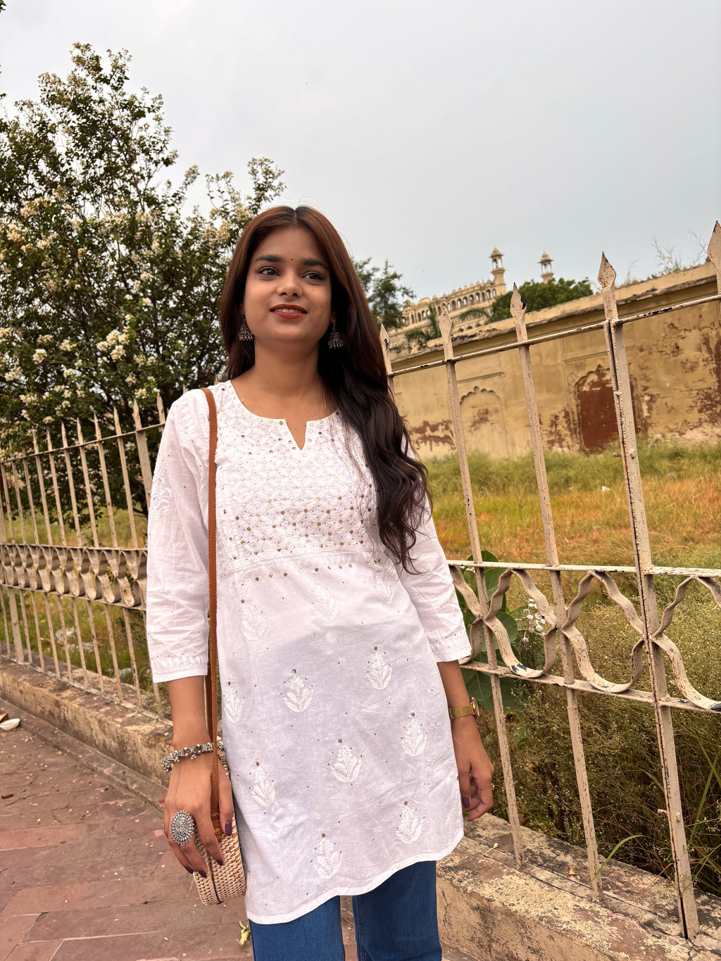Rumi White Mukesh Top