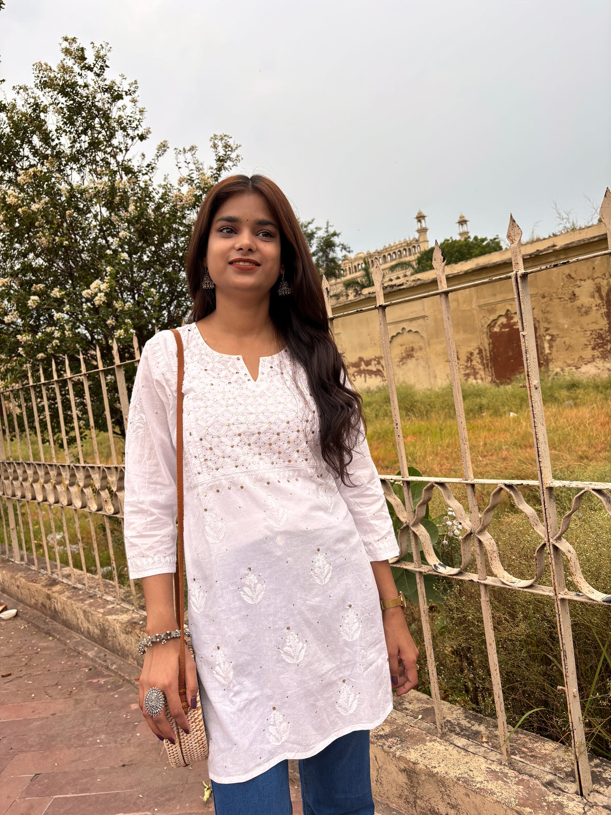 Rumi White Mukesh Top