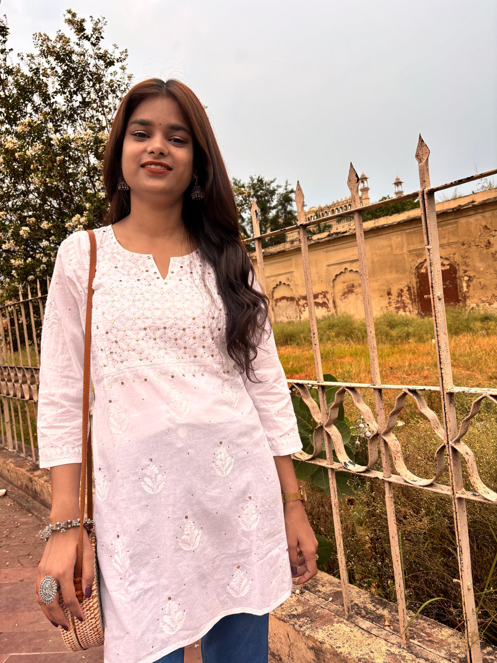 Rumi White Mukesh Top