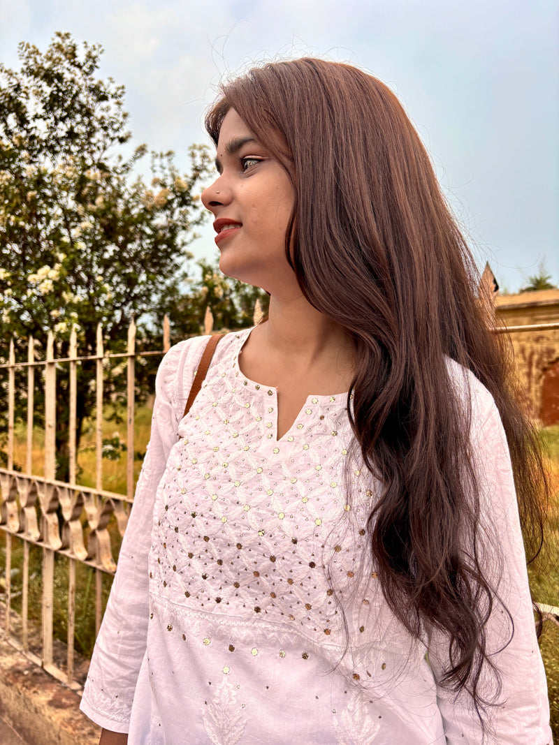Rumi White Mukesh Top
