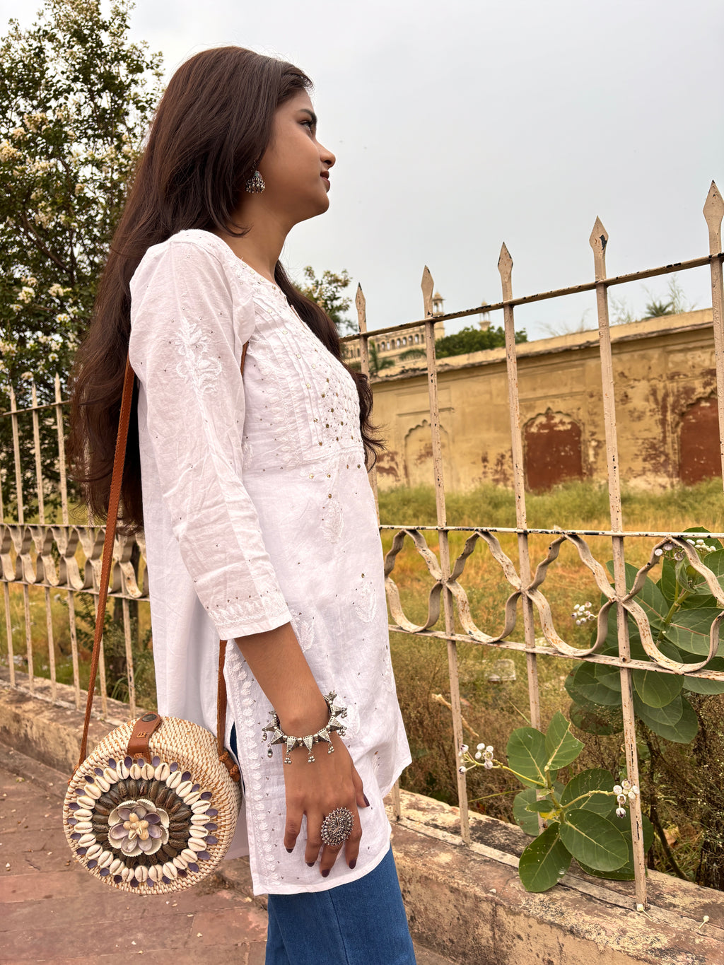 Rumi White Mukesh Top