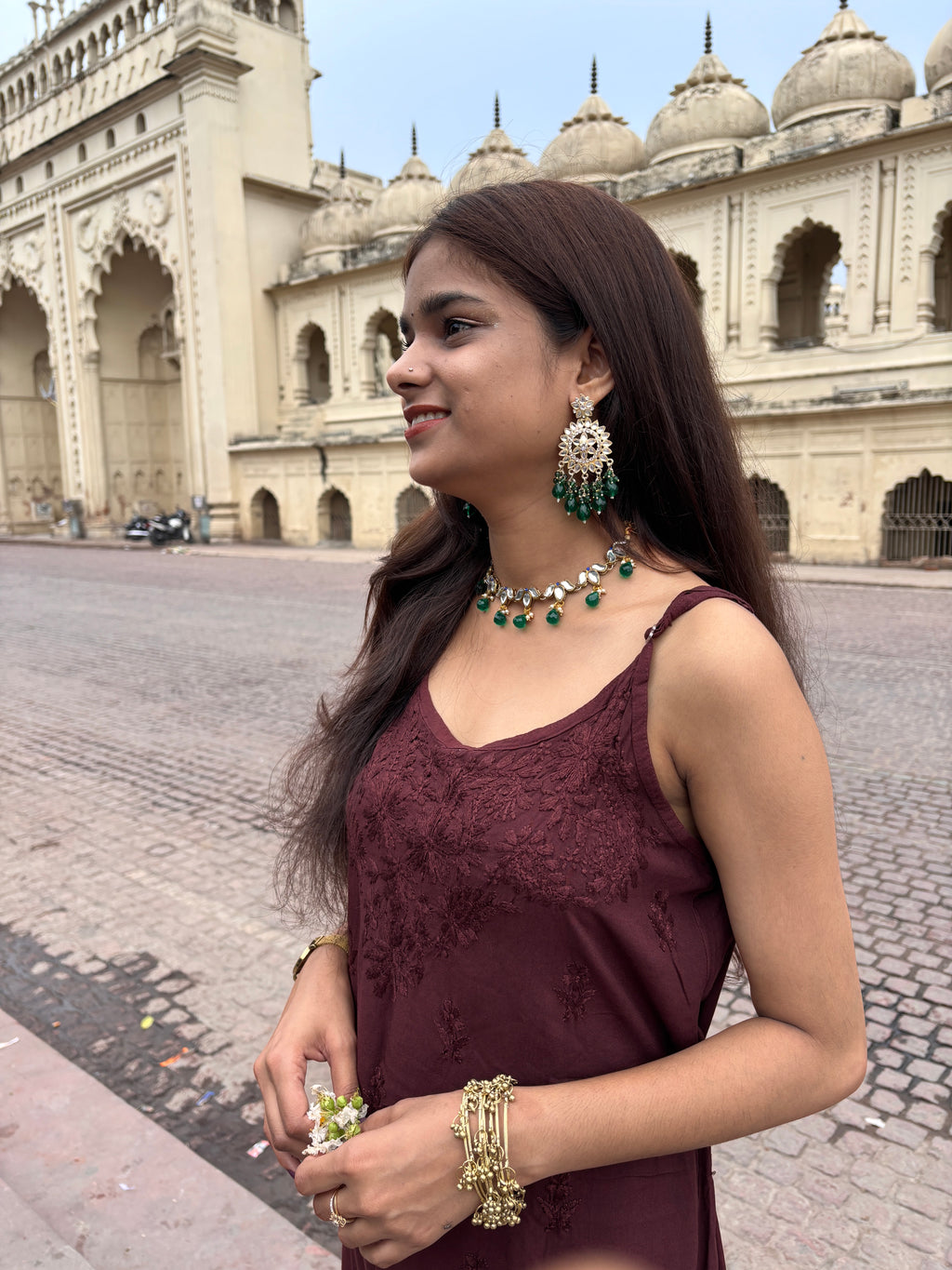 Shubh Coffee Brown Strappy Rayon Kurta Set