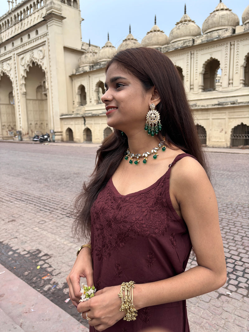 Shubh Coffee Brown Strappy Rayon Kurta Set