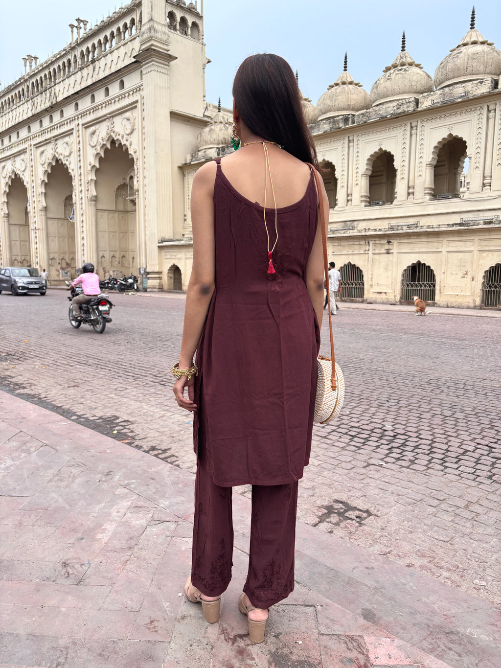 Shubh Coffee Brown Strappy Rayon Kurta Set