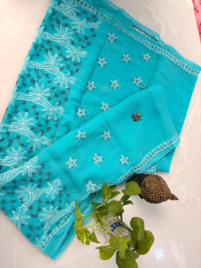 Chandni Teal Bakhia Saree